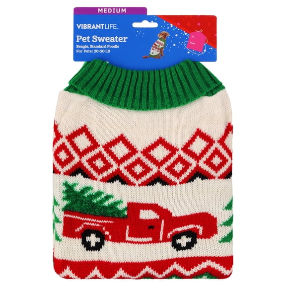 Vibrant Life Holiday Christmas Tree Truck Sweater for Dogs, Multicolor, M