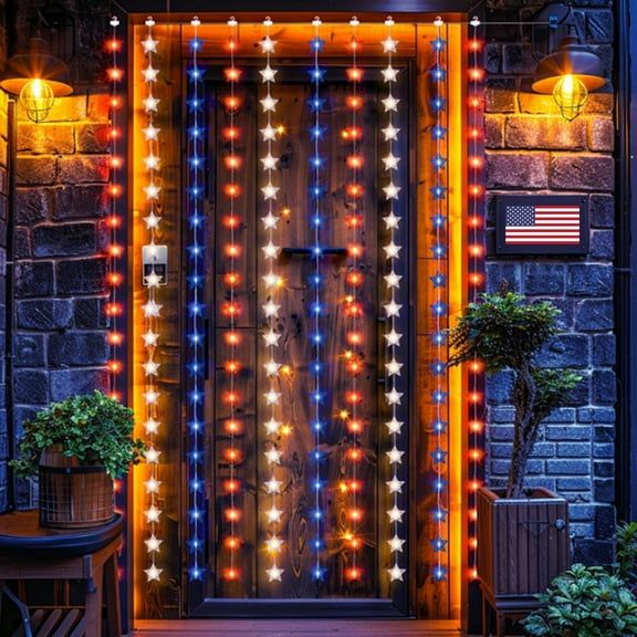 Holloyiver 4th of July Outdoor LED String Lights, 10x10 LED 9.8 Ft Red White and Blue Patriotic Star Lights with 8 Modes Remote Control, Independence Day Indoor Outdoor Windows Door Decor