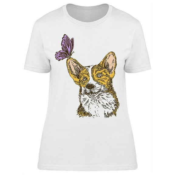 Vintage Corgi And Butterfly T-Shirt Women -Image by Shutterstock, Female x-Large