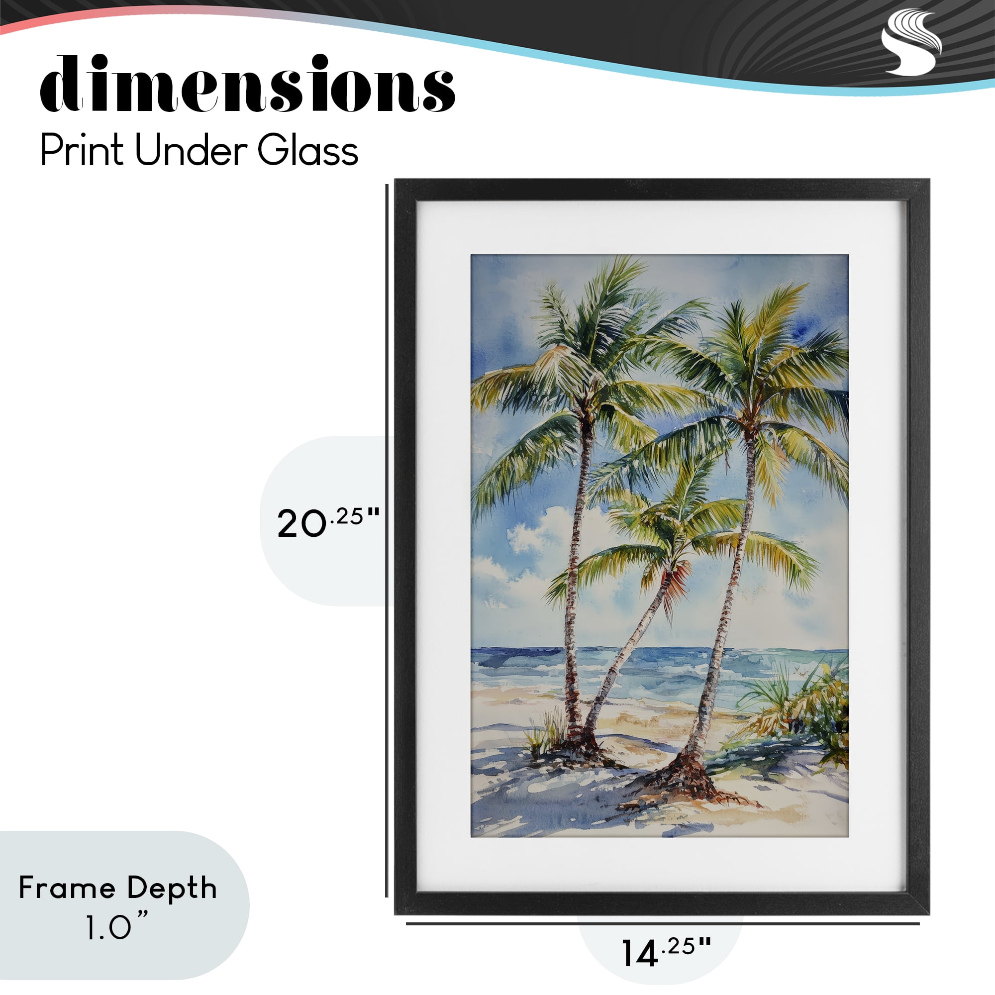 Stupell Industries Windy Palm Trees on Shore Black Framed Print Under Glass, design by Petal Prints Design