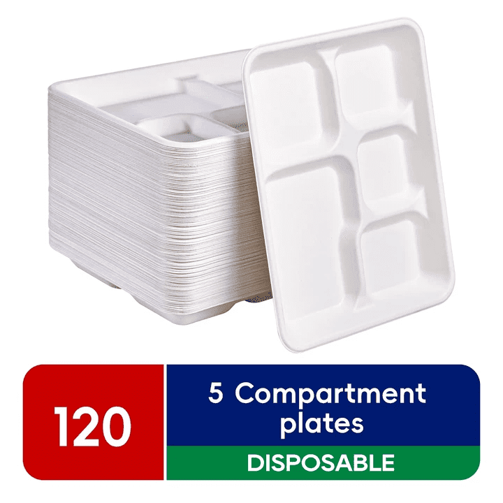 Jolly Chef Disposable Compartment Paper Plates, 10" x 8", 120 Count photo 1