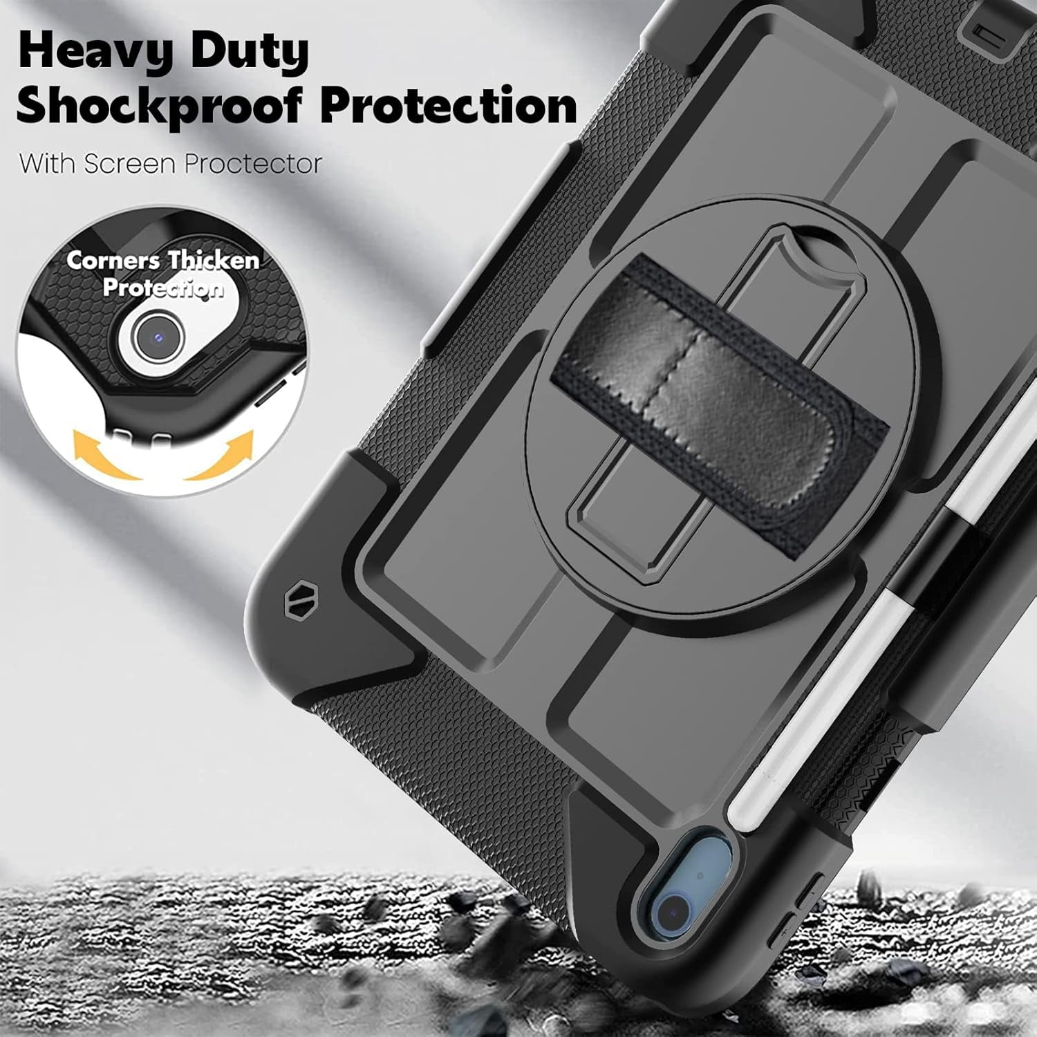 BMOUO Case for iPad (A16) 11th Generation 11" 2025/iPad 10th Generation 10.9 inch 2022, 360 Rotating Stand & Pencil Holder & Hand & Shoulder Strap Shockproof iPad 11th/10th Generation Case, Black