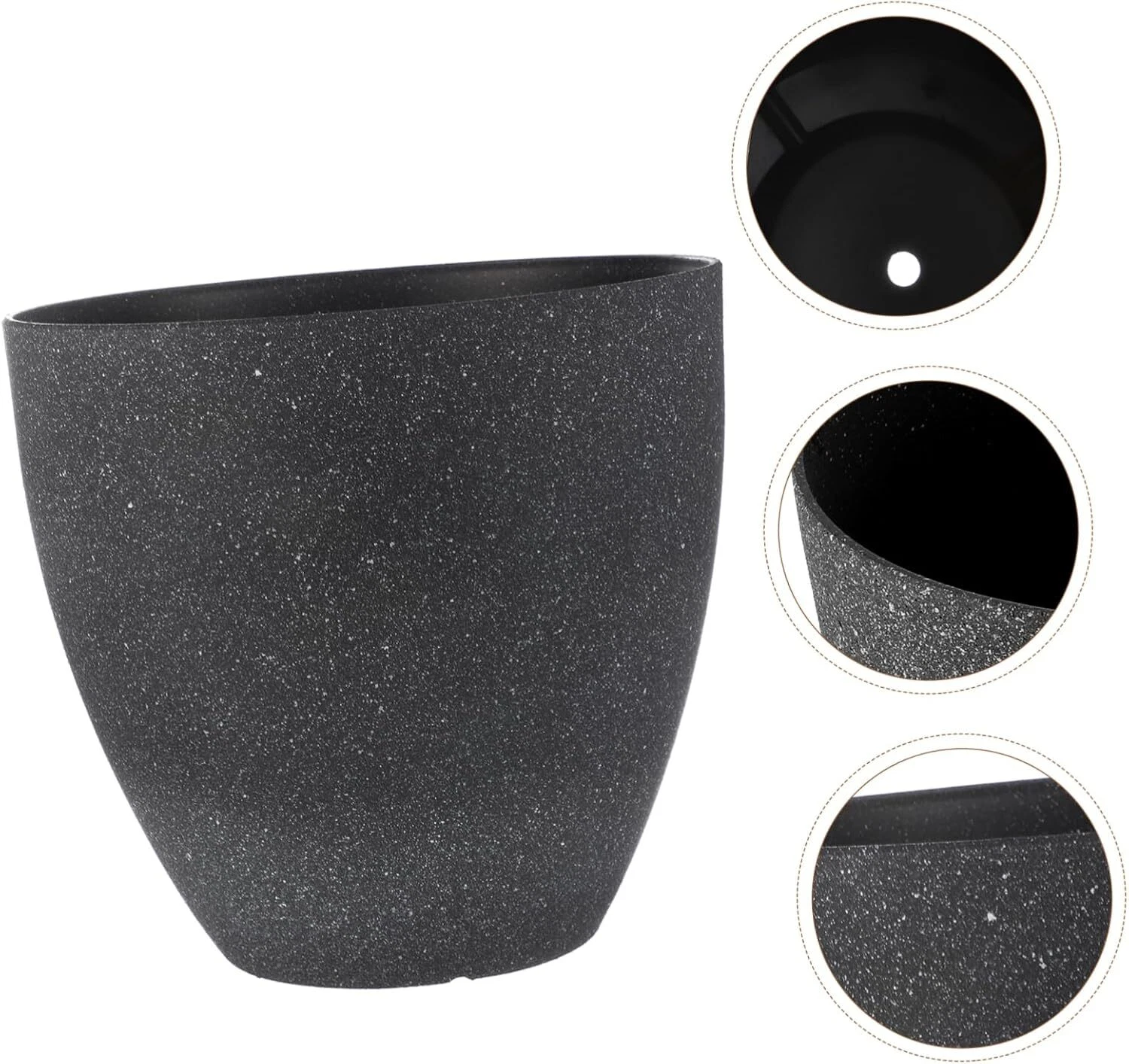 ShadeMart Dark Grey Simulated Stone Flower Pot Stylish Resin Planter with Drainage Holes and Resin Tray, 11.8”(Upper D)x 7.1”(Bottom D) x 11.8”(H)