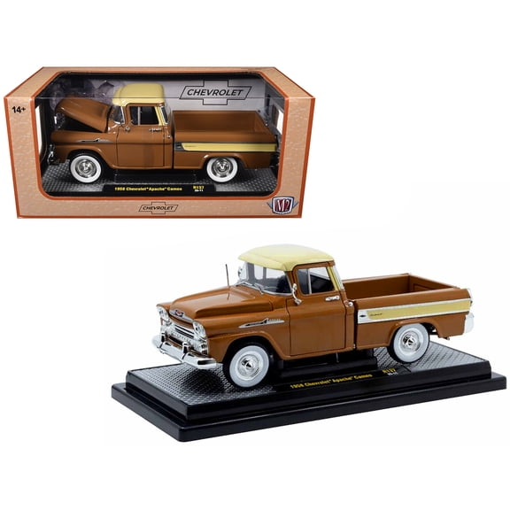 1958 Chevrolet Apache Cameo Pickup Truck Brown with Beige Top Limited Edition 1/24 Diecast Model Car by M2 Machines