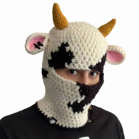 Knit Balaclava Cap Prank Beanie Hat Cow Headcover Facecover Hat