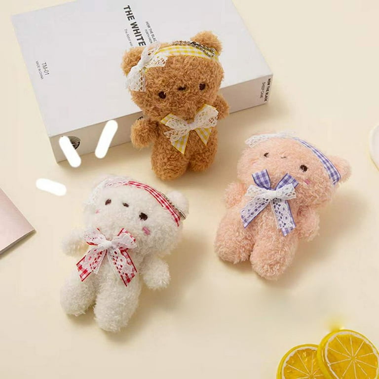 Cute Bear Key Chain Resin Bow Bell Rabbit Keychain Weaving Fashion Doll Bag  Pendant Holiday Car