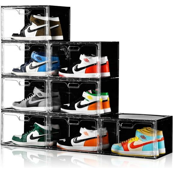 New 8 Pack Shoe Boxes Stackable, Large Shoe Storage Organizer with Lids,Drop Side Shoe Containers for Entryway,Sneaker Storage Fit up to US Size 13 for Men/Women(13’’x 10.6”x 8.3”)