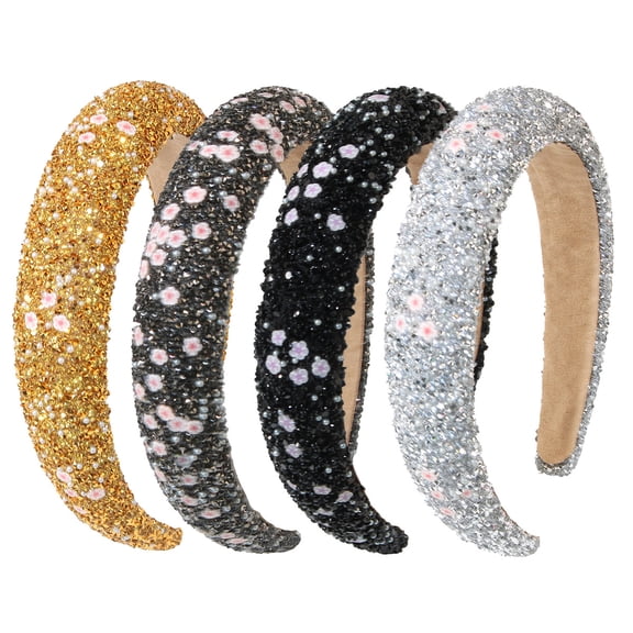 Rhinestone Headbands for Women Padded Head Bands for Women's Hair Non Slip Sequin Diamond Headband Glitter Sparkle Jeweled Womens Headbands Bling Hair Bands