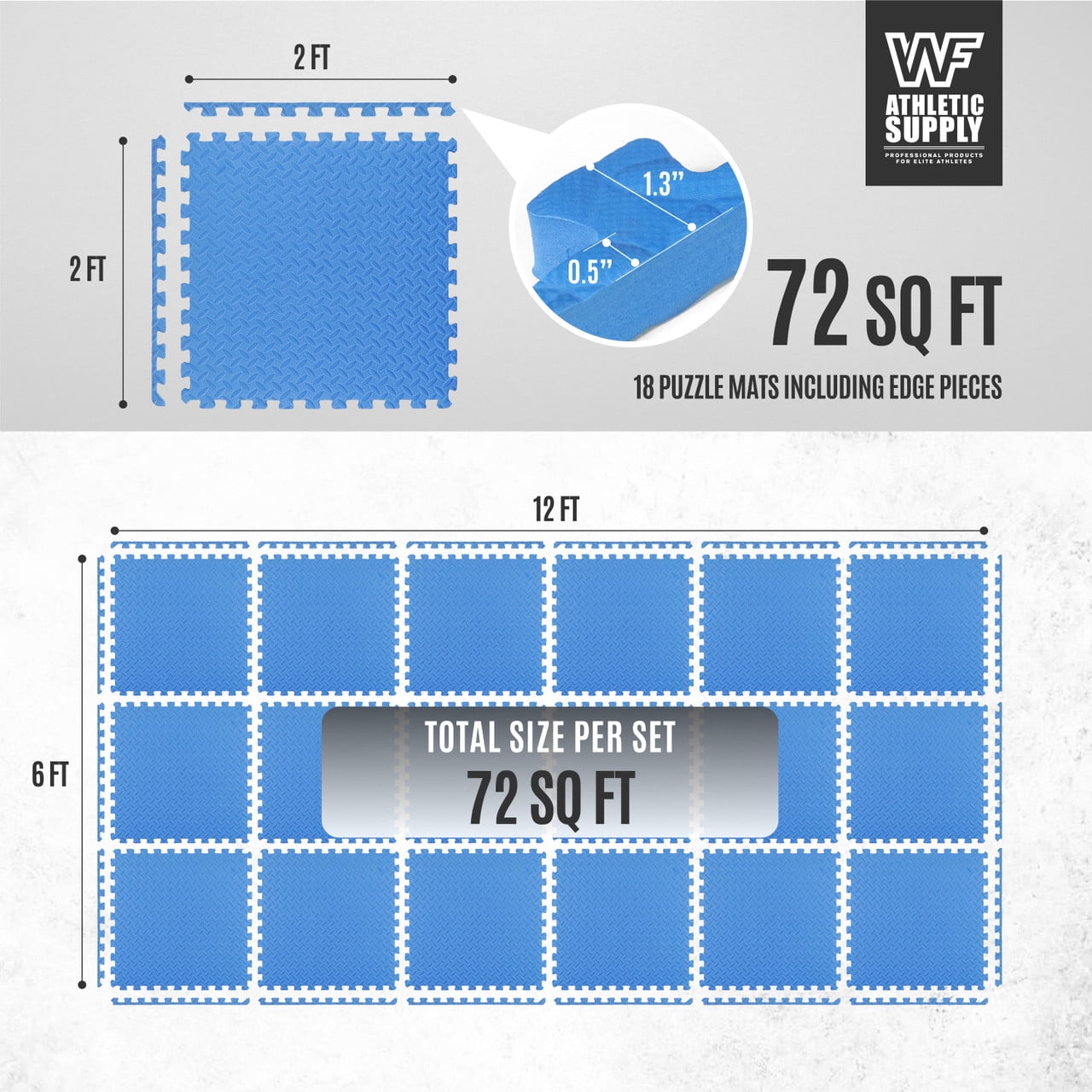 WF Athletic Supply 72 SQ.FT Diamond Pattern 1-Inch Thickness Interlocking Exercise Foam Mats, Extra Thick Eva Foam Flooring Tiles, Gym Fitness Equipment Mat, Home Protective Flooring Cushion, Blue