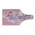 thumbnail image 1 of Love Cutting Board, I Love You Sugar Giant Heart with Big Letters Spelling Love Smiles Flowers, Decorative Tempered Glass Cutting and Serving Board, Wine Bottle Shape, Pink Multicolor, by Ambesonne, 1 of 1