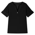 thumbnail image 4 of MKOSPLRT Button Up Henley Shirts Girls 5-15 Years Short Sleeve Linen Shirts Notch V Neck Solid Color Tshirts Summer Loose Fit Blouses, 4 of 6