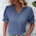 thumbnail image 3 of Hvot&aat Women's Puff Sleeve V Neck Lace Trim Blouses Dressy Polka Dots Crochet Shirts Summer Casual Sweet Tops, 3 of 5