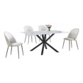 thumbnail image 1 of Table à Manger 5pc en Marbre Blanc avec Verre Trempé et Chaises Beiges, 1 of 5