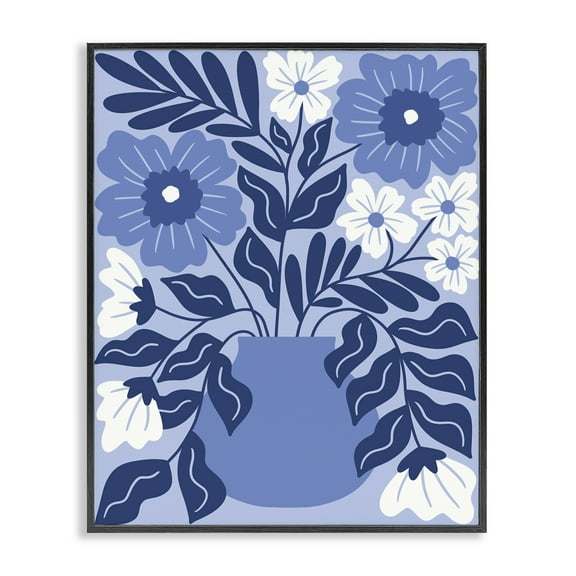 Stupell Industries Funky Blue Florals Plants & Flowers Painting Black Framed Art Print Wall Art, 11 x 14
