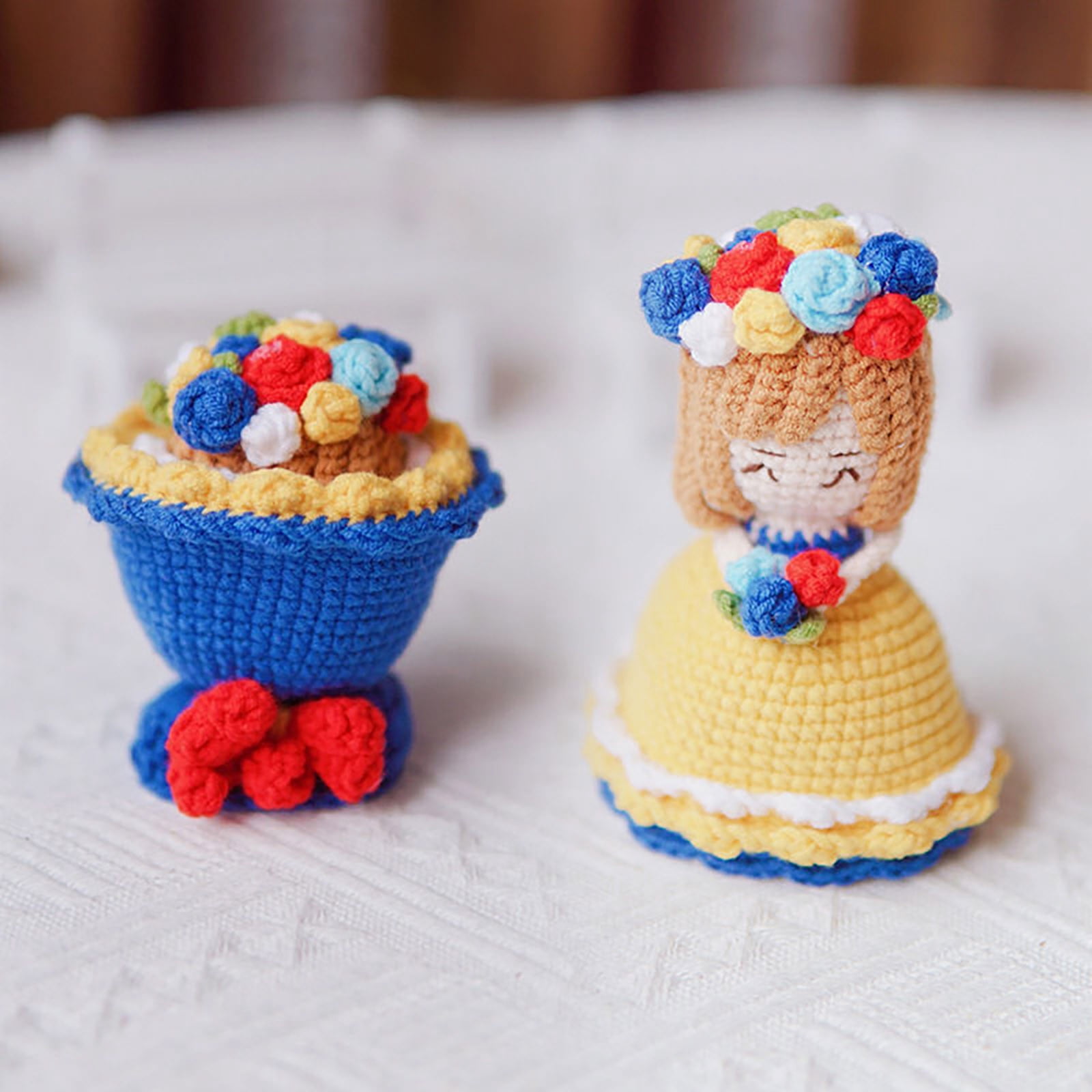 Poupée Réversible En Crochet Rubu22a - Bouquet De Mariée Transformable En Figurine, Coton Laiteux, 4,3 Pouces - 13