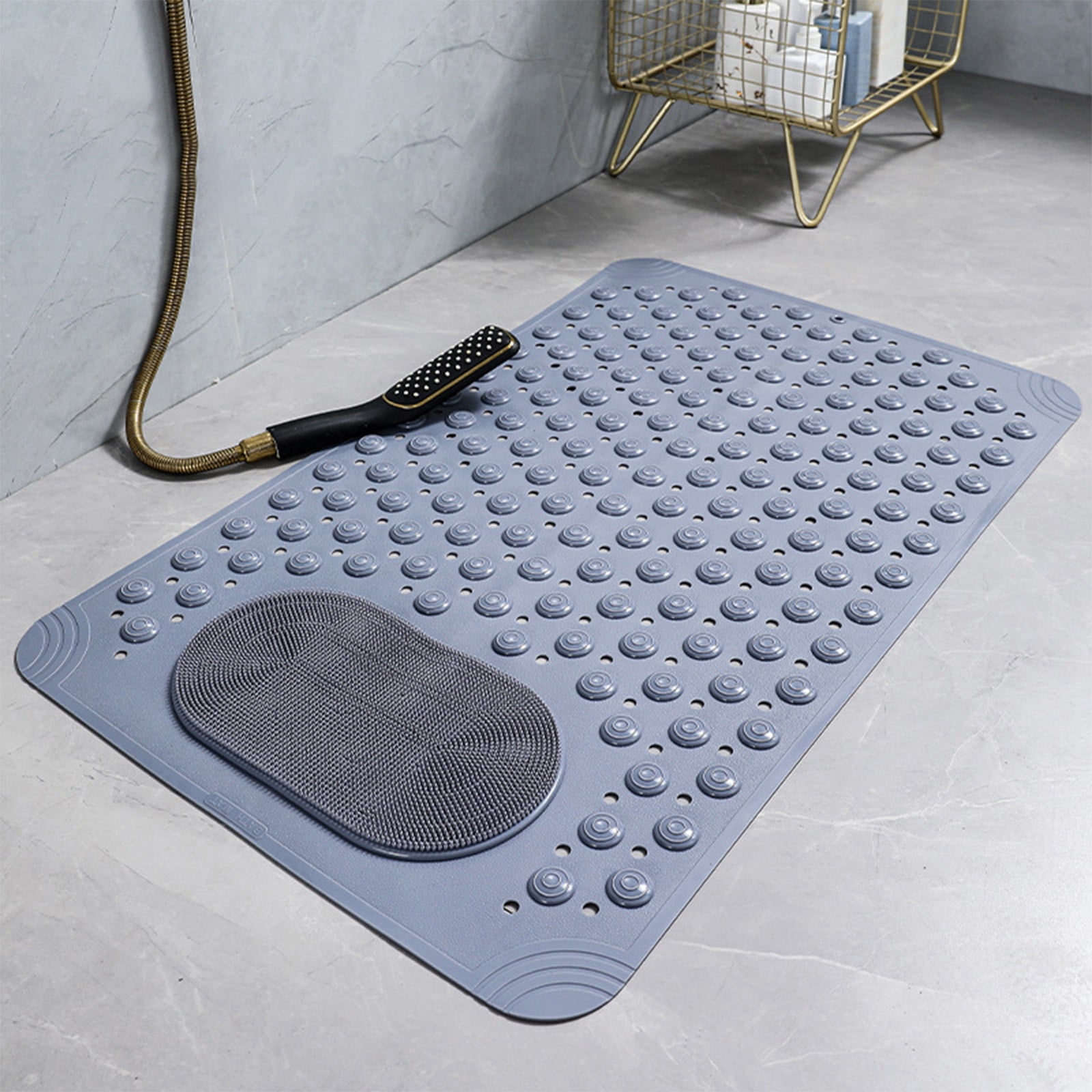 Vfedsrsge Bath Mats for Bathroom Floor Cotton,Bathroom Rug Rubber Backing Non-slip Can Massage or Scrub The Soles of The Feet Bathroom Floor Mat Shower Rug in Front of The Bathtub,Gray