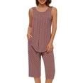 thumbnail image 2 of Ecqkame Pajamas for Women Set Crew Neck Sleeveless Tank Top and Elastic Waist Bermuda Pants Printing Sleepwear A-Pink L, 2 of 6