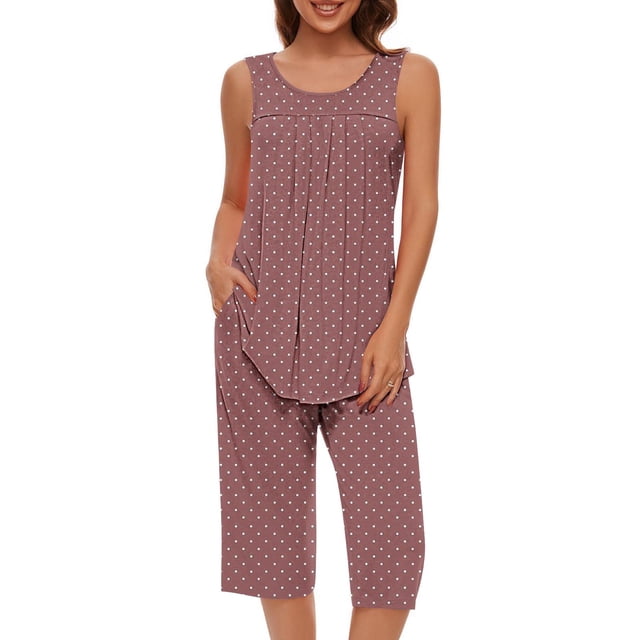 DPTALR Ensemble de Pyjama Femme Col Rond Imprimé Sans Manches Blouse + Shorts Pantalon Taille Élastique