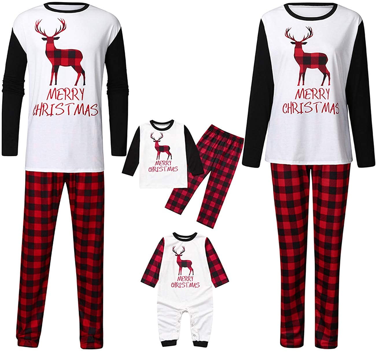 Matching Family Christmas Pajamas -Red and Deer Xmas PJ's Set | Walmart ...