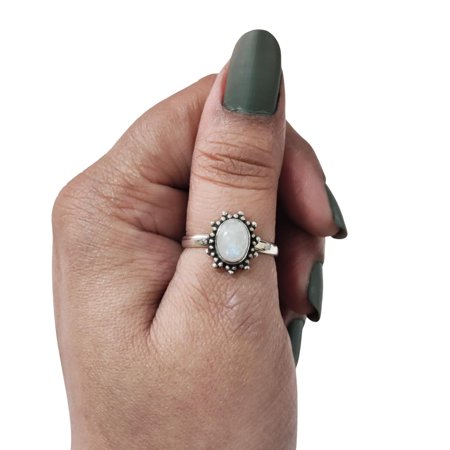 Natural Rainbow Moonstone Ring, Rainbow Moonstone Gemstone Ring, June Birthstone, Adjustable Tiny Ring, Toe Ring, 925 Sterling Silver, Womens Bohemian Ring, Christmas, Handmade Statement Jewelry