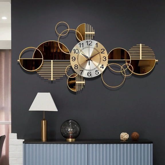 33.9×16.9 Inch Creative 3D Metal Decorative Wall Clock - Silent No-Ticking Modern Art Clock for Living Room & Bedroom Wall Decor