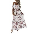 thumbnail image 3 of DYMADE Women Plus Size Off Shoulder Suspender Short Sleeve Printed Long Dress, 3 of 5