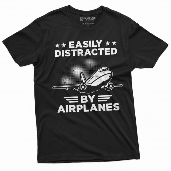 Men's funny easily distracted by airplanes T-shirt pilot gift funny planes aircrafts engineer tee