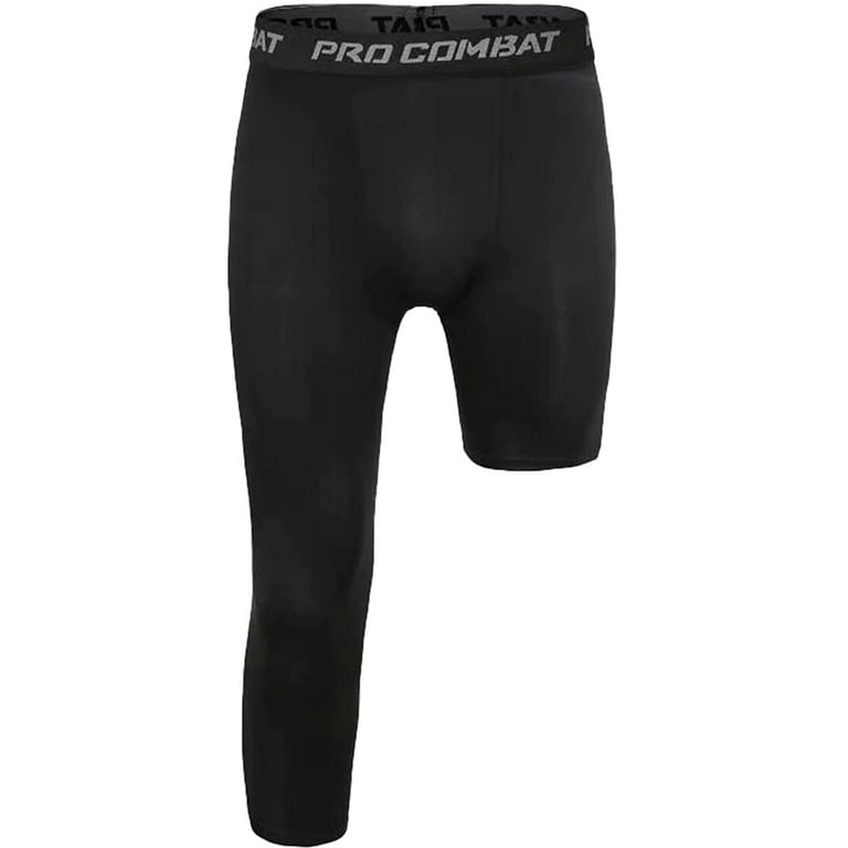 Elbourn One Leg Compression Capri Tights Pants Athletic Base Layer  Underwear Men's 3/4 Gym Leggings Black(Short Left,3XL)