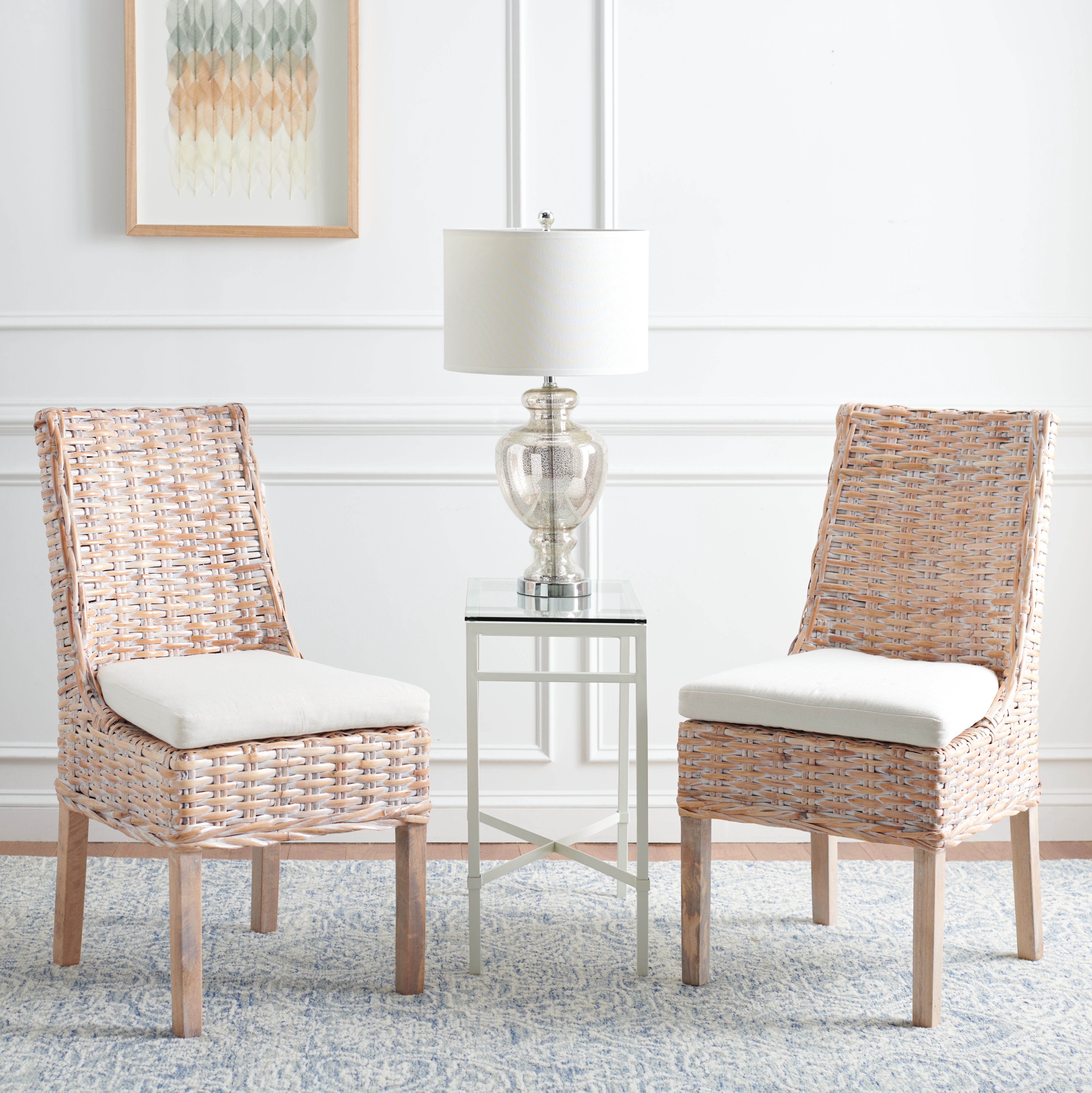 SAFAVIEH Suncoast Classic Rattan Solid Dining Parsons Chair, Natural/White Wash (Set of 2)