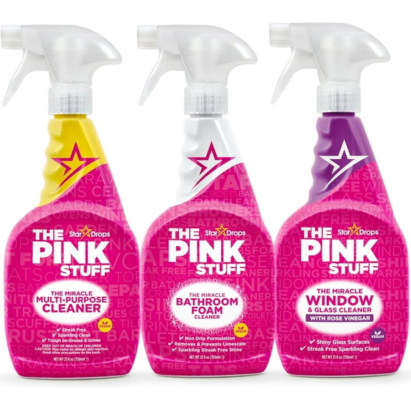 The Pink Stuff Multi-Purpose Spray, Window & Glass Cleaner, and Bathroom Foam Spray Bundle – All-in-One Home Cleaning Solution (3-Pack)