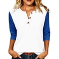 thumbnail image 2 of ABSUYY Womens Blue Raglan Baseball Tee 3/4 Sleeve Henley Shirt Casual Color Block Top,Size XL, 2 of 5