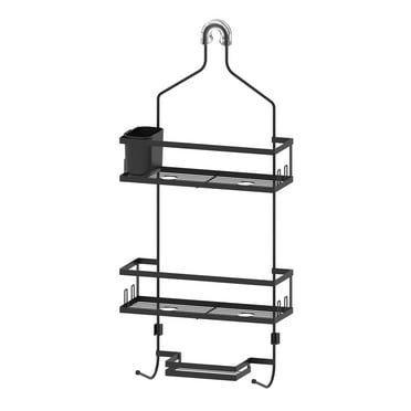 Better Homes & Gardens Lock-Top Hanging Shower Caddy, with 2 Shelves and Soap Tray, Matte Black