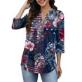 thumbnail image 6 of 4Th of July Shirts Women 3/4 Sleeve Henley neck Cute Shirts Casual Print Three Quarter Length T Shirt, 6 of 7