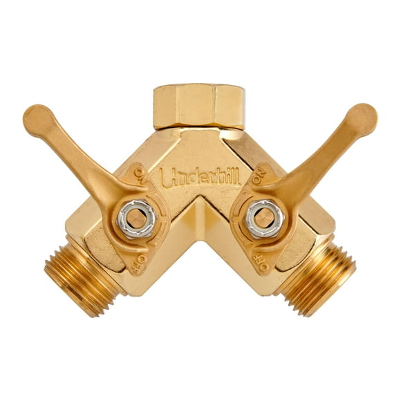 Underhill Garden Y Hose Splitter 2 Way Heavy Duty Bib Faucet Spigot Connector with Water Shut Off Valves Metal 30 GPM 3/4-Inch Thread A-HB2HF