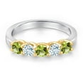 thumbnail image 3 of Gem Stone King 10K Two Tone Gold Green Peridot and Sky Blue Aquamarine Wedding-Bands Ring for Women | 0.96 Cttw | Round 3.5MM | Gemstone August Birthstone | Size 6, 3 of 6
