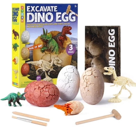 Piano Potato Dinosaur Egg Dig Kit for Kids | 3 Surprise Eggs with Skeletons, STEM Archaeology Toy with Educational Guide, Gift for Boys & Girls Ages 6-12