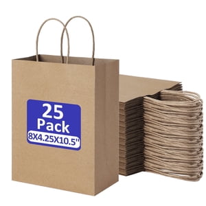 BagDream Brown Kraft Paper Bags with Handles, 25 Pack, Medium