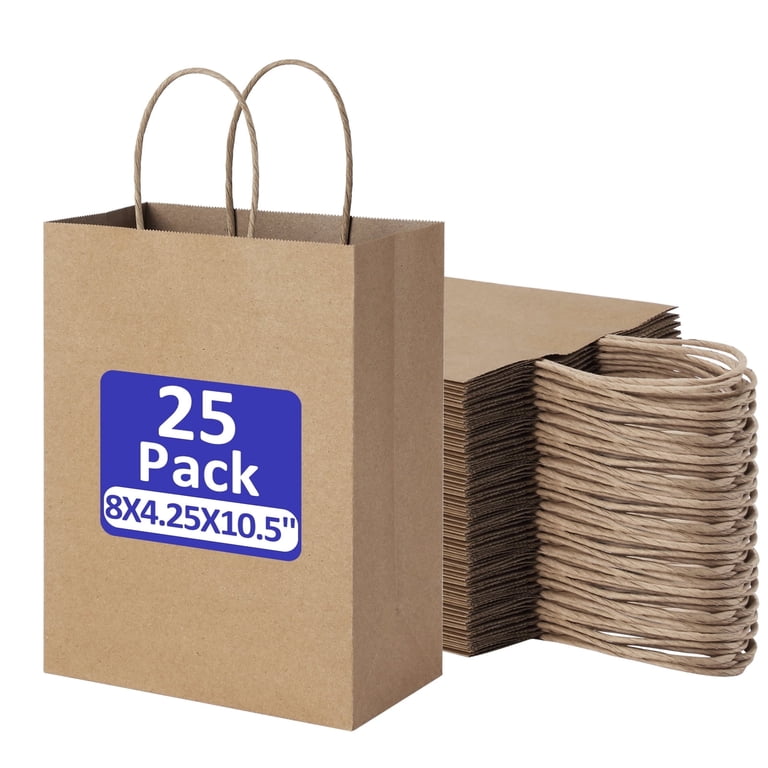 BagDream Brown Kraft Paper Bags with Handles, 25 Pack, Medium photo 1
