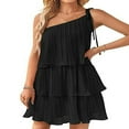thumbnail image 1 of OUSITAID Femmes Été une Épaule Robe Sans Manches Volants Couches Plissée Mini Robe une Ligne Ourlet Fluide Robe de Plage, 1 of 5