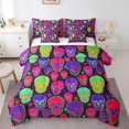 thumbnail image 1 of YST Neon Skull Comforter Set 7Pcs, Colorful Skeleton Head Bed-in-a-Bag, King, 1 of 5