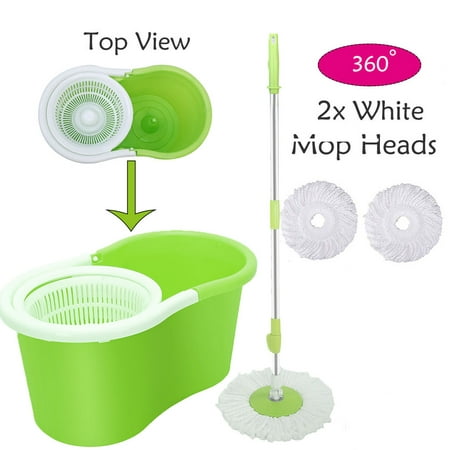 Pabby Yard 360° Rotation Microfiber Mop Floor Mops for Home, Green Easy Press Mops for Floors, Spray Mops for Floors Spin Mop & Bucket System with 2 Cotton heads, 1 Mop Rod, 1
