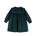thumbnail image 2 of KYAIGUO Kids Toddler Girls Crewneck Dress Velvet Fashion Long Sleeve Princess Dress Solid Colour for 4-10Y, 2 of 5