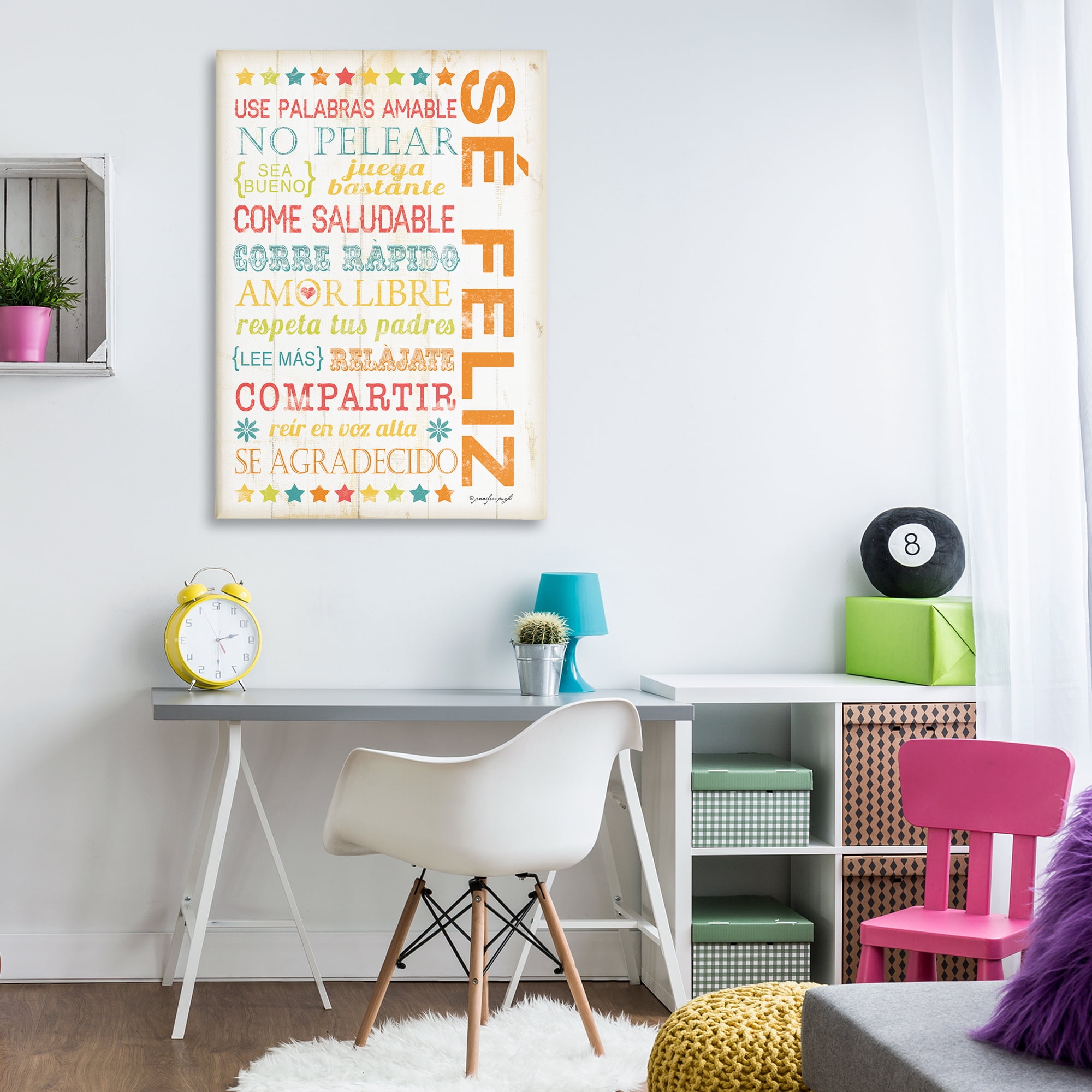 Stupell Industries Frases para Ser Feliz Inspirational Quotes & Sayings Painting Wrapped Canvas Art Print Wall Art, 30 x 45