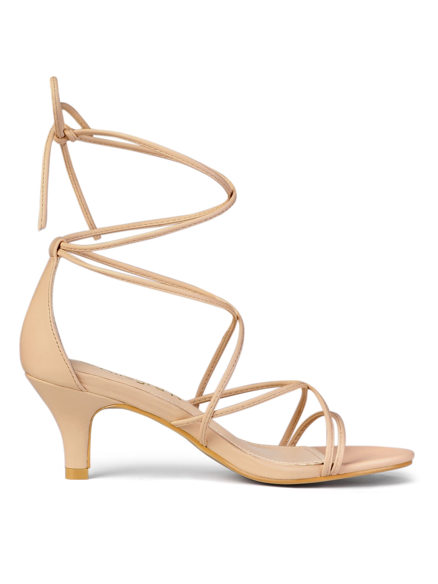 DARING DIVA Women's Strappy Kitten Heel Lace Up Sandals Nude 8.5