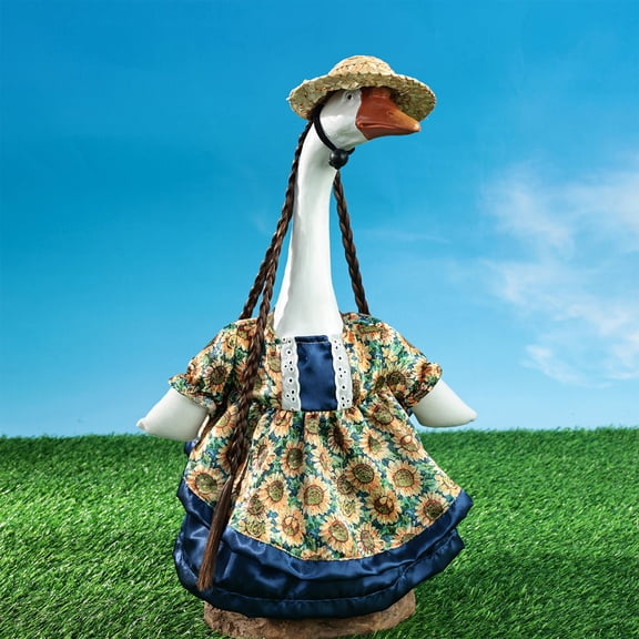 23/17 Inch Porch Goose Outfit, Farmhouse Style Goose Costume with Vintage Dress, Spring Garden Yard Decoration, Decorative Goose Clothing for Outdoor & Indoor Use(Blue, M)