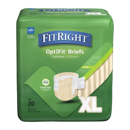 FitRight OptiFit Extra Briefs with Tabs, Adult Incontinence Brief, Moderate Absorbency, X-Large, 56-64, 20 Count
