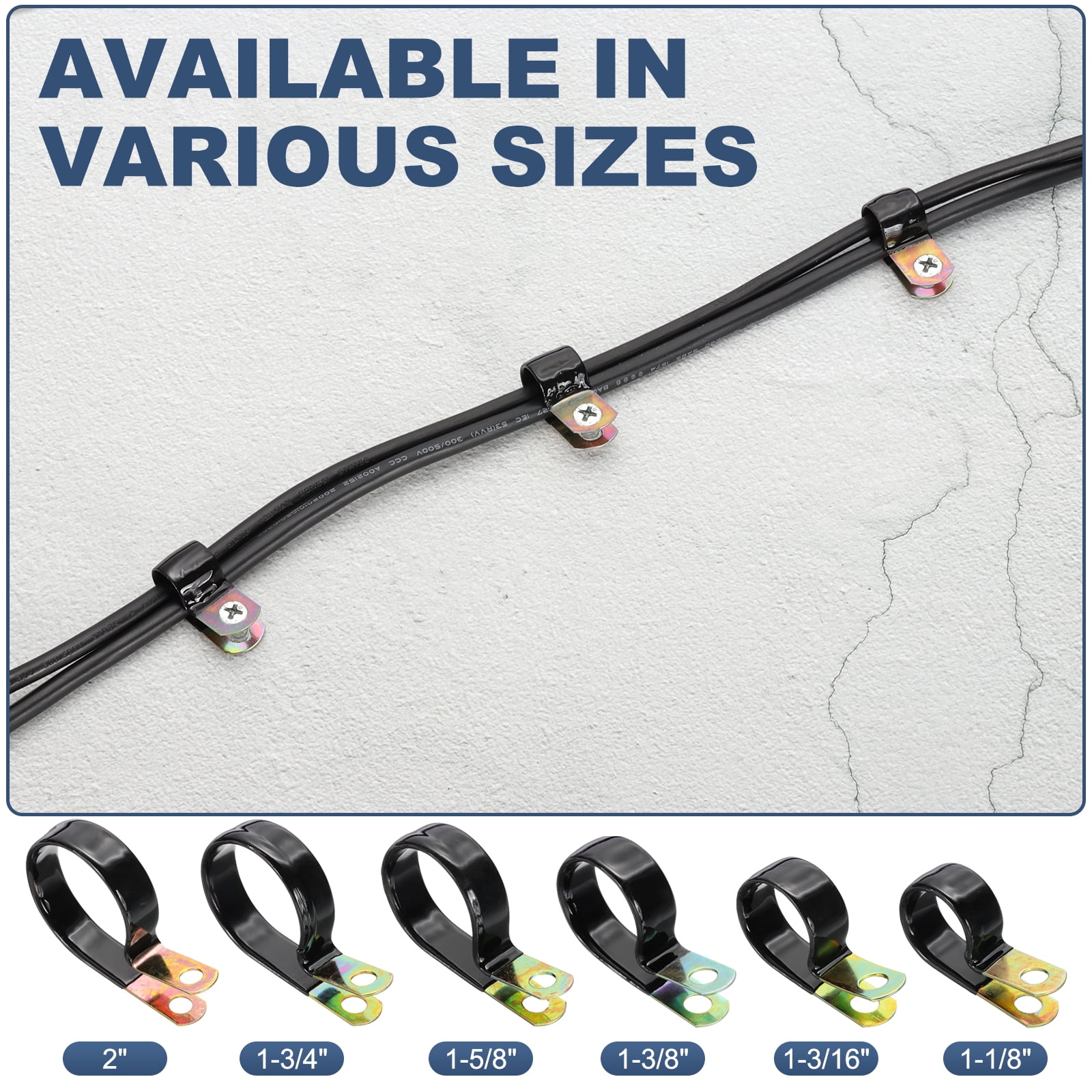 1-5/8 Inch Vinyl Coated Cable Clamps Galvanized Steel Metal Clips Black, 50 Pack