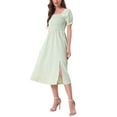 thumbnail image 4 of INSPIRE CHIC Women's Midi Dress Puff Short Sleeves Smocked Checks Gingham Dresses M Light Green, 4 of 6