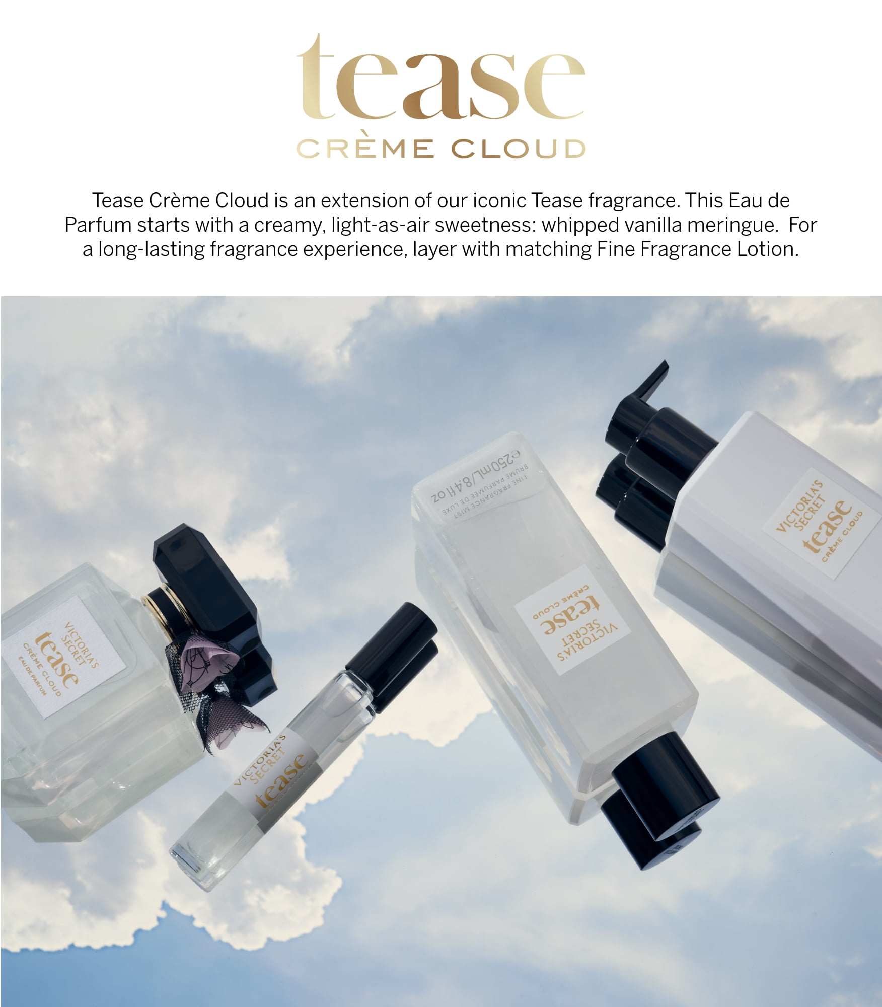 Victoria's Secret Tease Crme Cloud Eau de Parfum, Notes of Vanilla Meringue, Santal Flower & Sheer Amber, Perfumes for Women (1.7 oz)