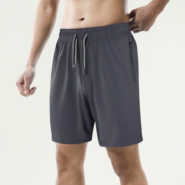 Men Sports Shorts Elastic Waist Drawstring Zipper Pocket Quick Dry Lightweight Pants Workout Running Training Weightlifting Joggers
